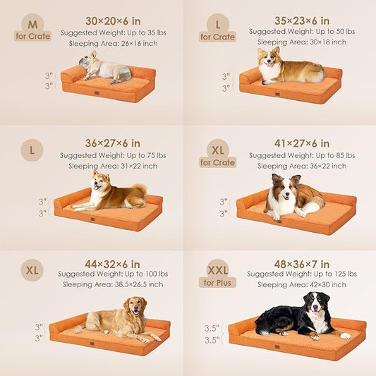 EHEYCIGA XXL Dog Bed Memory Foam, Orthopedic Giant Dog Bed Jumbo with Washable Removable Cover, Waterproof Pet Sofa Couch with Nonskid Bottom, 48x35x7.5, Pumpkin