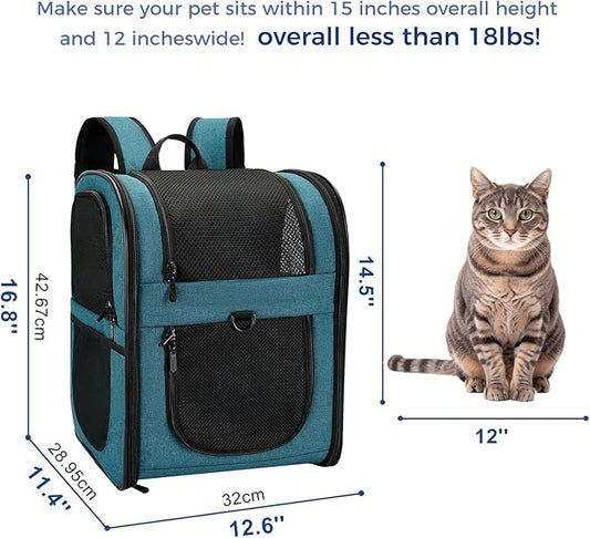 Apollo Walker Dog & Cat Carrier Backpack for 4-18lb Pets - Ventilated Safe Design with Padded Back Support, Breathable Mesh Pet Backpack for Hiking, Travel, Outdoor (Teal)