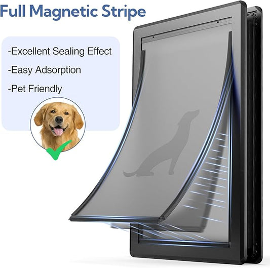 Aluminum XL Dog Door for Exterior Door,Open Size:24.4" H x 13.8" W,Heavy Duty Doggy Door with Enclosed Magnetic Flaps,Extreme Weather Doggie Doors (Black, X-Large)