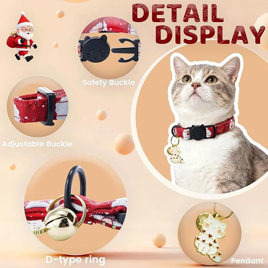 Elegant little tail 2 Pack Cat Collar- Christmas Cat Collars Breakaway with Bell Pendant Wedding Kitten Boy Girl Safety Adjustable 7-12 Inch Collar for Small Cats Puppy