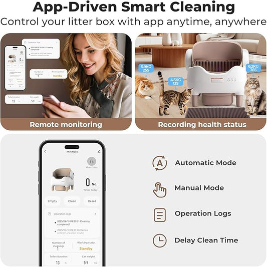 Automatic Litter Box Open Top: Self Cleaning Cat Litter Box Smart with WiFi App Control, Extra Large & Safety Sensors & Odor-Free Waste Disposal