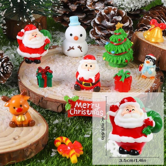 DIYDEC 32Pcs Christmas Miniature Figurines, Mini Resin Figurines to Hide Small Resin Santa Claus Snowman Xmas Trees Animals for Xmas Goodie Bag Fillers Winter New Year Holiday Party Favors Decorations