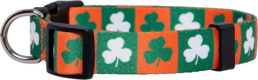Native Pup St Patricks Dog Collar- Saint Patrick Green Shamrock Pet Collars- St. Patrick’s Lucky Irish- Adjustable for Small, Medium, Large Breeds (Green & Orange Shamrock, Small)