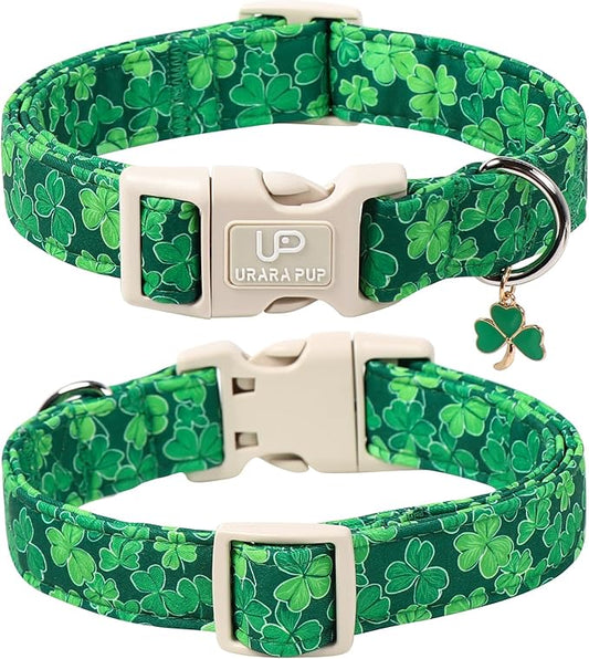 St. Patrick's Day Dog Collar, UP URARA PUP Shamrock Adjustable Pet Collar with Quick Release, St. Patrick's Day Dog Accessories for Small Medium Large Dogs