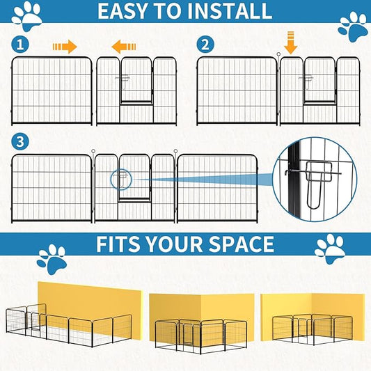 NEWBULIG Dog Playpen 8 Panels 24" Height Foldable Heavy Duty Metal Dog Exercise Playpen Puppy Fence for Indoor Outdoor Yard