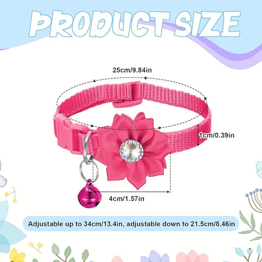 6 PCS Flower Kitten Collar with Bell, Adjustable Cute Cat Collar with Rhinestone for Female, Breakaway Small Kitten Collars, 6 Colors