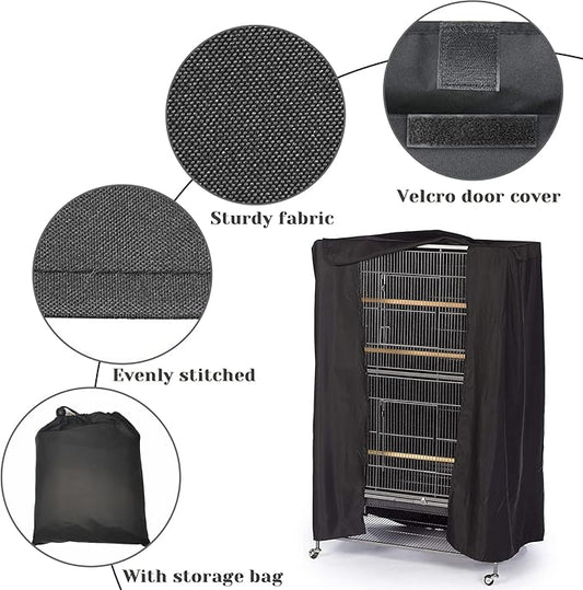 Fhiny Bird Cage Cover, 33.8”L×24”W×46.8”H Water-Proof Good Night Black-Out Birdcage Cover Durable Washable Windproof Cage Accessories for Parrot Parakeet Small Animal Sleeping