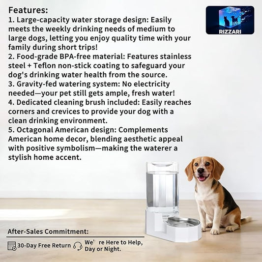 Sfozstra Automatic Pet Water Dispenser: 8L White Gravity Stainless Steel Water Bowl - with Specialized Brush - Angular Water Feeder for Senior Pet Dogs with Neck Pain Relief in Living Room Bedroom