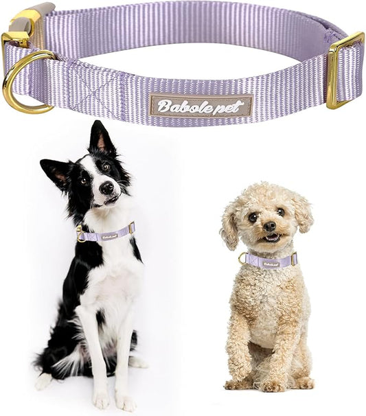 Nylon Dog Collar - Adjustable Lavender Soft Webbing Dog Collars for Small Medium Large Dogs Boy Girl Puppy Collar with Safety Metal Buckle L