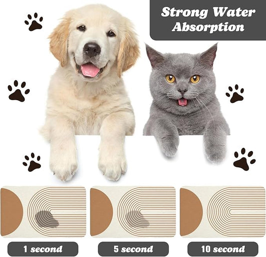 Dog Food Mats for Floors Waterproof, Cat Water Bowl Mats Pet Feeding Absorbent Mat Placemats for Food and Water Beige Bohemia 24 * 32 inch