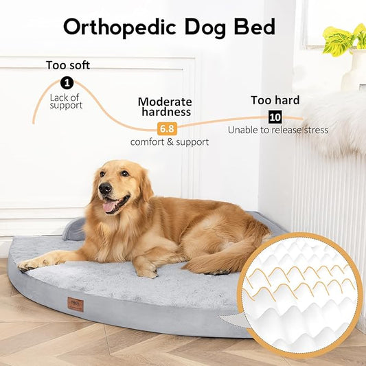 Dog Bed Medium Sized Dogs - Orthopedic Egg-Crate Memory Foam with Removable Washable Cover, Waterproof Pet Bed Couch with Non-Slip Bottom for Large Dog, Grey