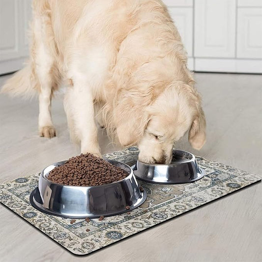 Dog Food Mats for Floors, Absorbent and Quick-Drying Pet Cat Food Mat,Anti-Fouling and Easy-to-Clean Pet Feeding Mat,Dog Bowl Mat for Messy Drinking Water Bowls.16 x24, Bohemia Style