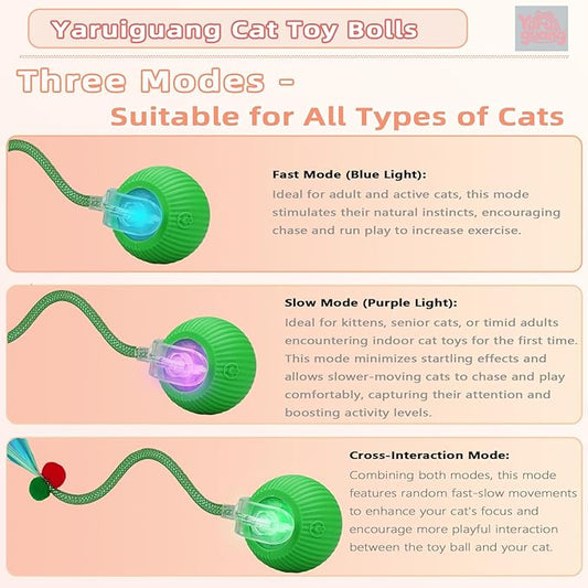 New Upgraded Cat Ball Toy - Speedy Tail 3.0 Cat Toy, Interactive Cat Toy Ball, Stimulating Toys and Juguetes para Gatos, Cat Toys for Bored Indoor(Sound Switchable) (Green)