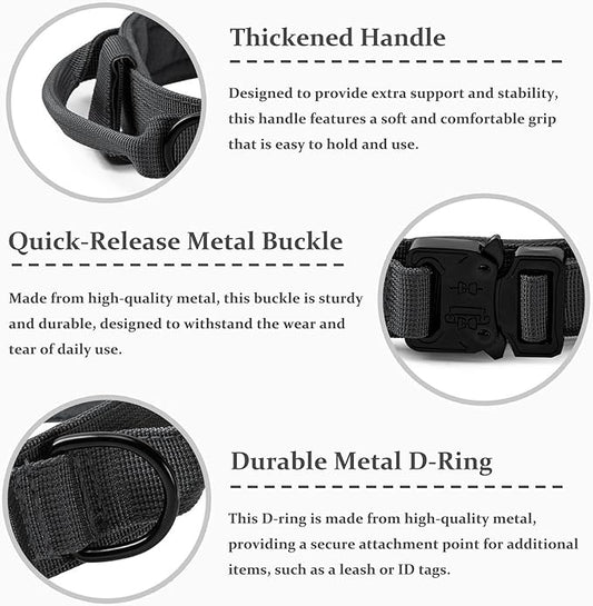 Tactical Dog Collar, Adjustable Military Training Nylon Dog Collar with Control Handle and Heavy Quick-Release Metal Buckle for Small Medium Large Dogs, Grey XXL