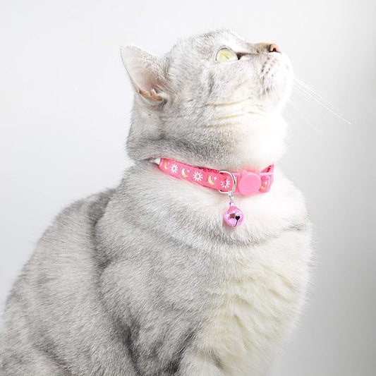 3 PCS Breakaway Cat Collar with Bell, Moon Cat Collar Adjustable Cute Kitten Collars Soft for Cat Puppy 7-10.2in (Red Pink Purple)