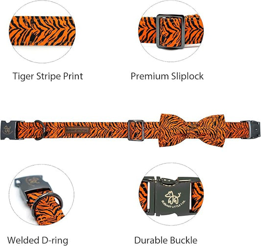 Elegant little tail Dog Collar, Tiger Print Pet Collar Fashion Boy Dog Collars Durable Metal Buckle Dog Collars Cotton Pet Adjustable Dog Collars for X-Large Dogs