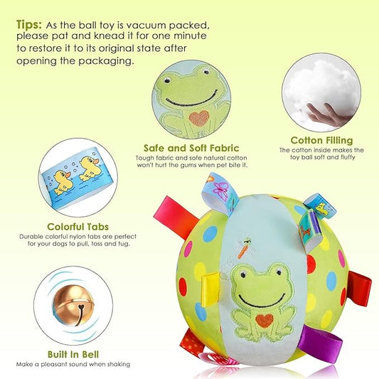 Dog Squeaky Plush Toy with Straps, 6-Inch Soft Stuffed Ball with Cotton Material and Bell Built-in, Pet Interactive Fetch Toy for Small to Large Dog