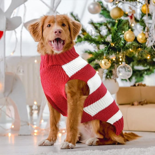 Dog Christmas Sweater Cute Striped Reindeer Xmas Pet Clothes Holiday Puppy Cat Costume New Year Gifts for Small Medium Large Dogs Jumpers (XL, Red White Stripe Reindeer)