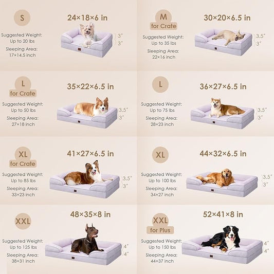 EHEYCIGA Orthopedic XL Dog Beds, Waterproof Memory Foam Dog Bed for Extra Large Dogs, Non-Slip Bottom and Egg-Crate Foam Big Pet Couch Bed with Washable Removable Cover,Lilac