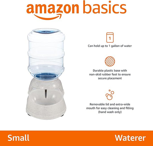Amazon Basics Gravity Pet Water Dispenser for Cat,Dog,1 Gallon Capacity,Small,Gray,(Pack of 4)
