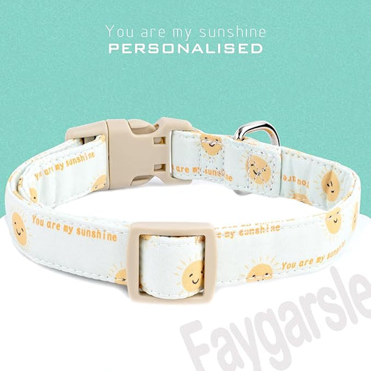 Faygarsle Sunshine Pattern Dog Collar, Adjustable Cotton Fabric, Cute Design for Small Medium Large Dogs S