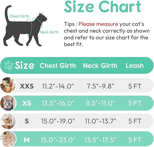 Dooradar Cat Harness and Leash Set, Escape Proof Safe Adjustable Kitten Vest Harnesses for Walking, Easy Control Soft Breathable Mesh Jacket with Reflective Strips for Cats, Green, M