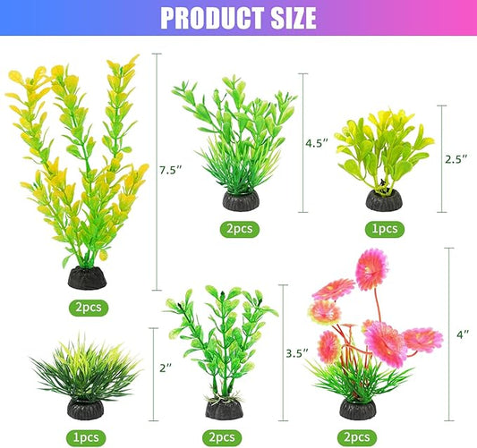 AQUANEAT Artificial Fish Tank Plants, Plastic Aquarium Decorations, Yellow Accessories, 10pcs