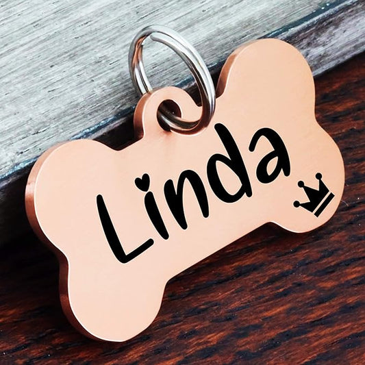 Ultra Joys Custom Personalized Dog ID Tag - Brushed Stainless Steel Bone, Rose Gold, Large