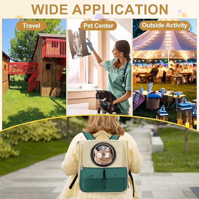 Pet Backpack Carrier, Portable and Ventilated, Oxford Cloth, Dogs Cats and Small Animals Travel Bag 12.99", (Khaki Green, 1 Pcs), Intended for Hiking/Camping/Traveling