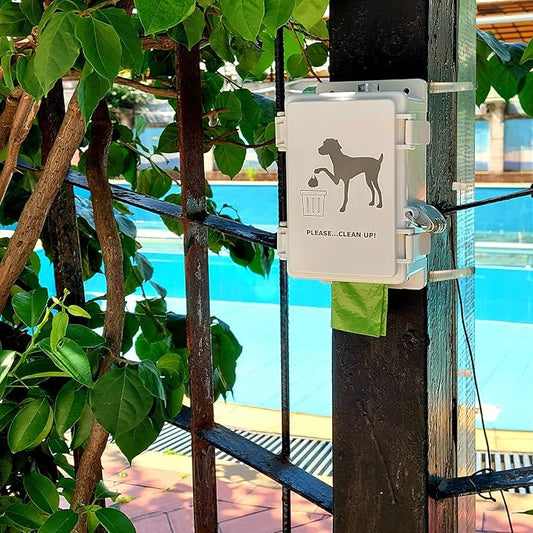 Dog Poop Bag Dispenser Wall Mounted Outdoor Pet Poop Bags Storage Container with Lock, 8 Small Rolls Stake, Pole, Fence Mountable fits Home Commercial Occasion(White dispenser+8 rolls+lock)
