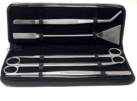 A2Z-Aquascaping Maintenance Tools Accessories,Anti-Rust Stainless Steel Tweezers Scissors Spatula for Aquarium Tank Clean, Fish Tank, Bonsai, Algae Scrapers (Set of 5 Pcs in A Case)