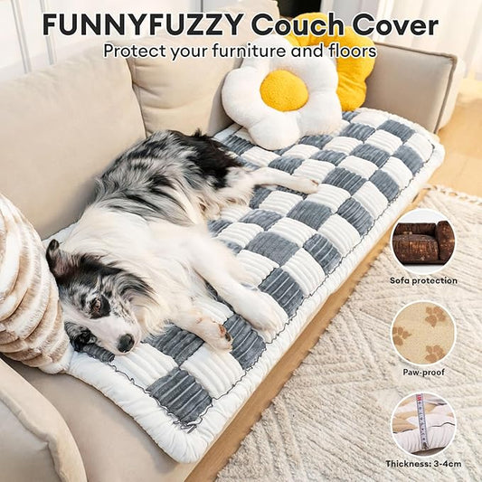 FUNNY FUZZY Pet Couch Covers for Sofa, Couch Covers for Dogs Washable Dog Couch Cover Protector Cream-Colored Furniture Sofa Covers for Dog Handmade Pure Cotton Pet Bed Mat (Grayish Blue, 27.6"×59.1")