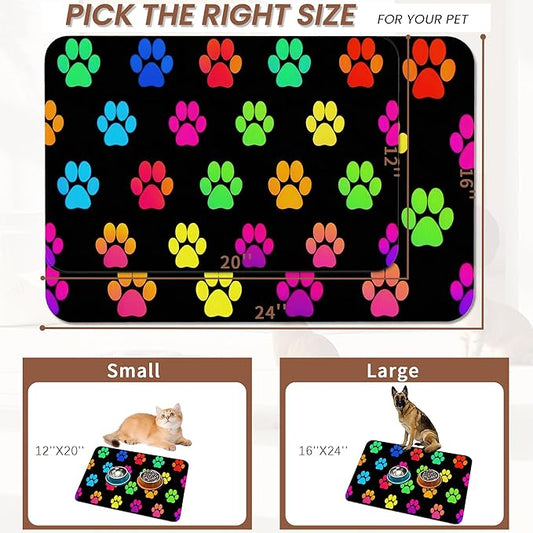 Cat Gradient Paw Print Dog Food Mat for Floors,Absorbent Pet Food and Water Bowl Mats,Non-Slip Pet Feeding Mat,Pet Supplies 16" x 24"