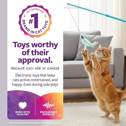 SmartyKat Frisky Flyer Feather Wand Cat Toy, Extendable Up to 24" - Blue, One Size