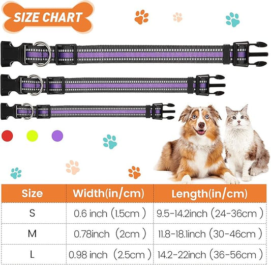Weewooday 3 Pieces Reflective Dog Collar Nylon Adjustable Quick Release Pet Collars for Dogs(Large)