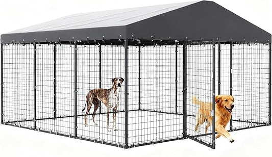 Gotland Dog Kennel Outdoor 10 x10 x6 FT, Dog Cage Outdoor for Medium/Large Dogs with Waterproof Roof Double Secure Locks Ground Spikes, All Weather Heavy Duty Dog Enclosure for Backyard Farm Ranch