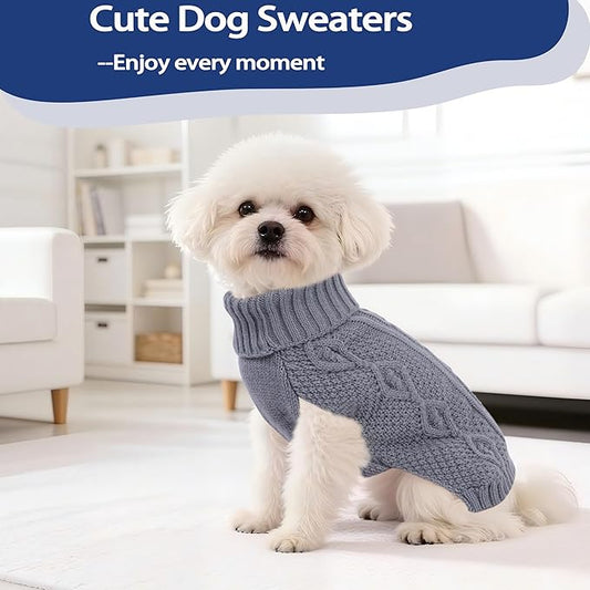 Dog Sweaters for Small Dogs Winter Dog Clothes Turtleneck Knit Puppy Sweater Warm Chihuahua Clothes Cat Sweater Frenchie Doggy Pullover Outfit with Twisted Design(Grey, X-Small)