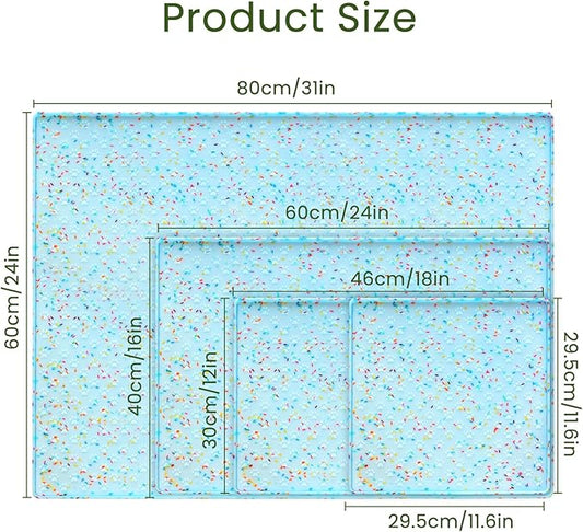 Ptlom Dog Food Mat Anti-Slip Dog Bowl Mats for Food and Water, Waterproof Pet Placemat Prevents Messy Spill to Floor, Silicone Puppy Feeding Tray for Small, Medium and Large Dogs Cats, Blue