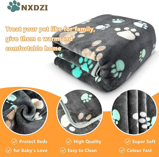 Dog Blankets for Large Dogs, 3 Pcs Dog Blanket Washable, Soft Fluffy Flannel Pet Blanket Mat Cover for Bed Couch, Cute Print Puppy Blanket 60" x 50"