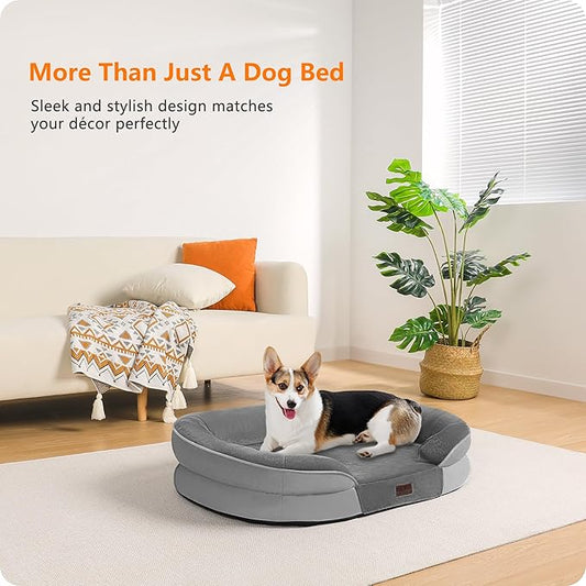 Dwanton Orthopedic Dog Bed for Medium Dogs with Gel Memory Foam, Waterproof Dog Sofa, Washable Pet Bed with Four Sided Bolster Cushion, Removable Cover & Non-Slip Bottom, 35", Medium Gray