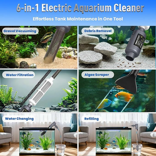 Electric Aquarium Vacuum Gravel Cleaner: Rechargeable Fish Tank Cleaner with 4 Adjustable Suction, Anti-Clog for Debris Clean & Sand Washing,Automatic Water Changer with 12V Safe for Small/Large Tank