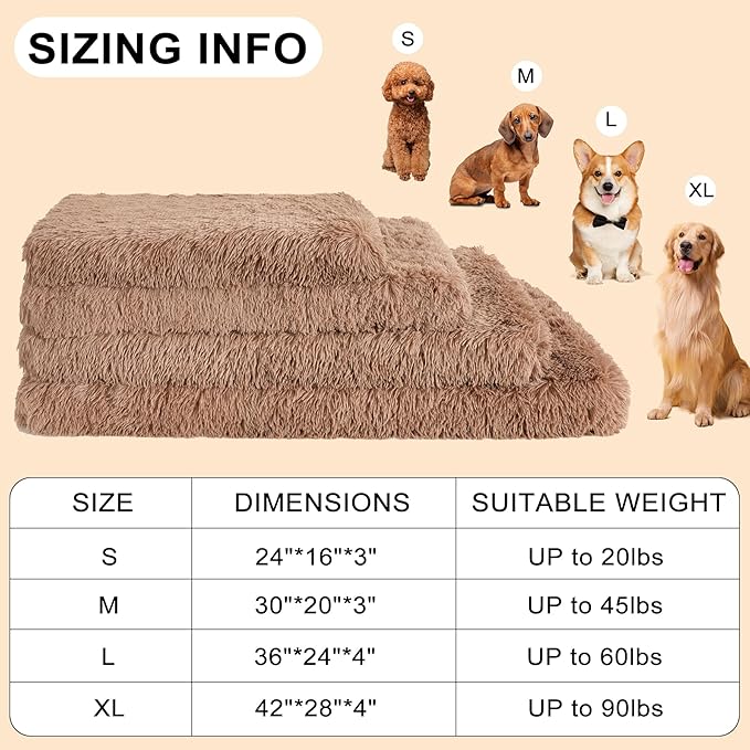 Fluffy Orthopedic Dog Beds for Small Dogs with Washable Removable Cover Dog Crate Bed Egg Crate Foam Support Plush Pet Pad Mat with Anti-Slip Bottom (30 * 20,Khaki)
