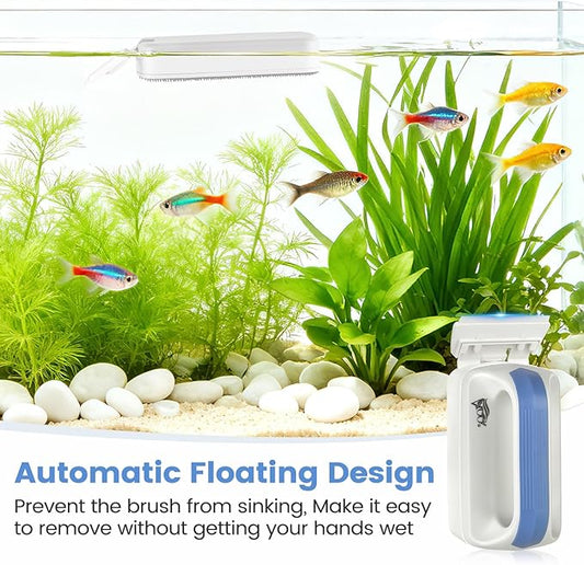 AQQA Aquarium Magetic Glass Cleaner Brush with 2 Detachable Scrapers Floating Fish Tank Cleaning Tools Algae Scraper for 0.45-0.66 inch Thick Glass/Acrylic Tanks (X-Large)