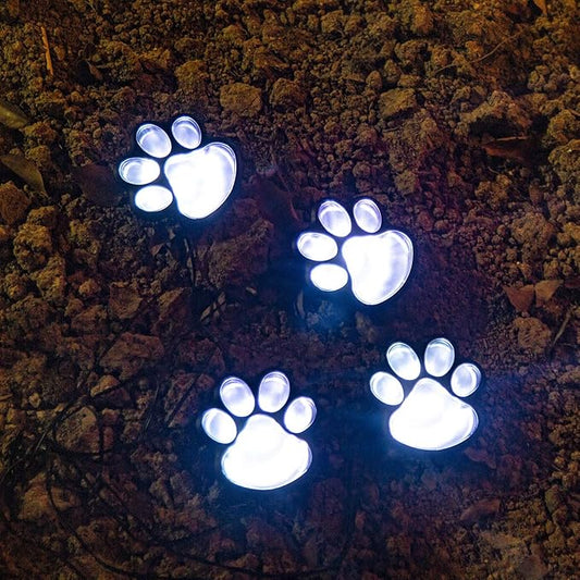 Elnsivo Paw Print Solar Outdoor Lights, Solar Lights Outdoor Waterproof Dog Paw Light (Set of 4), Cat Puppy Animal Garden Light Path Lamp Walkway Lighting for Patio,Yard, Any Pet Lover (White paw)