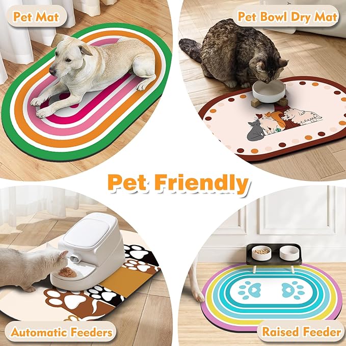 Pet Feeding Mat – 20''x12'' Absorbent Dog Food Mat, Pet Water Mats Protect Floor, No Stains Quick Dry Water Bowl Mats, Non-Slip Rubber Base Pets Placemats for Food, Beige