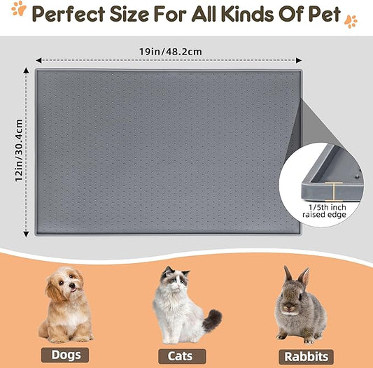 Dog Cat Food Mat for Food and Water Silicone Pet Feeding Mat Water Bowl Dish Mats for Floors Waterproof Nonslip Placemat Tray to Stop Messes on Floor