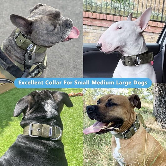 Heavy Duty Tactical Dog Collar - 1.5" Width Military Durable Thick Nylon with Adjustable Metal D Ring & Buckle Working Training K9 Collar for Medium Large Dogs (M(17"-20"), Army Green)