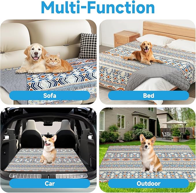 Waterproof Dog Blanket, Bohemian Dog Bed Cover Pet Blanket, Reversible Sofa Couch Cover for Dogs Washable, Protect Furniture Bed Couch Sofa for Puppy Cat (Blue Medallion, 52×82 Inch)