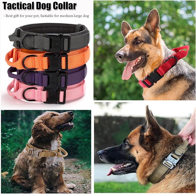Tactical Dog Collar, Adjustable Military Training Nylon Dog Collar with Control Handle and Heavy Quick-Release Metal Buckle for Small Medium Large Dogs, Orange M