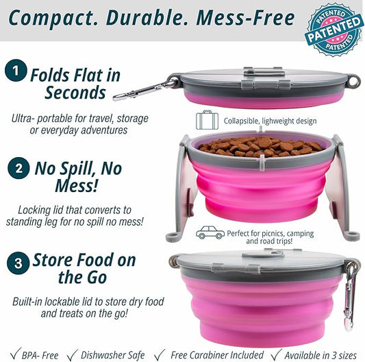 Loving Pets Bella Roma Collapsible Dog Bowls - Silicone Dog Bowls, Foldable Bowl, Puppy Essentials & Hiking Pet Supplies Great for Home & Travel (Pink, Small)